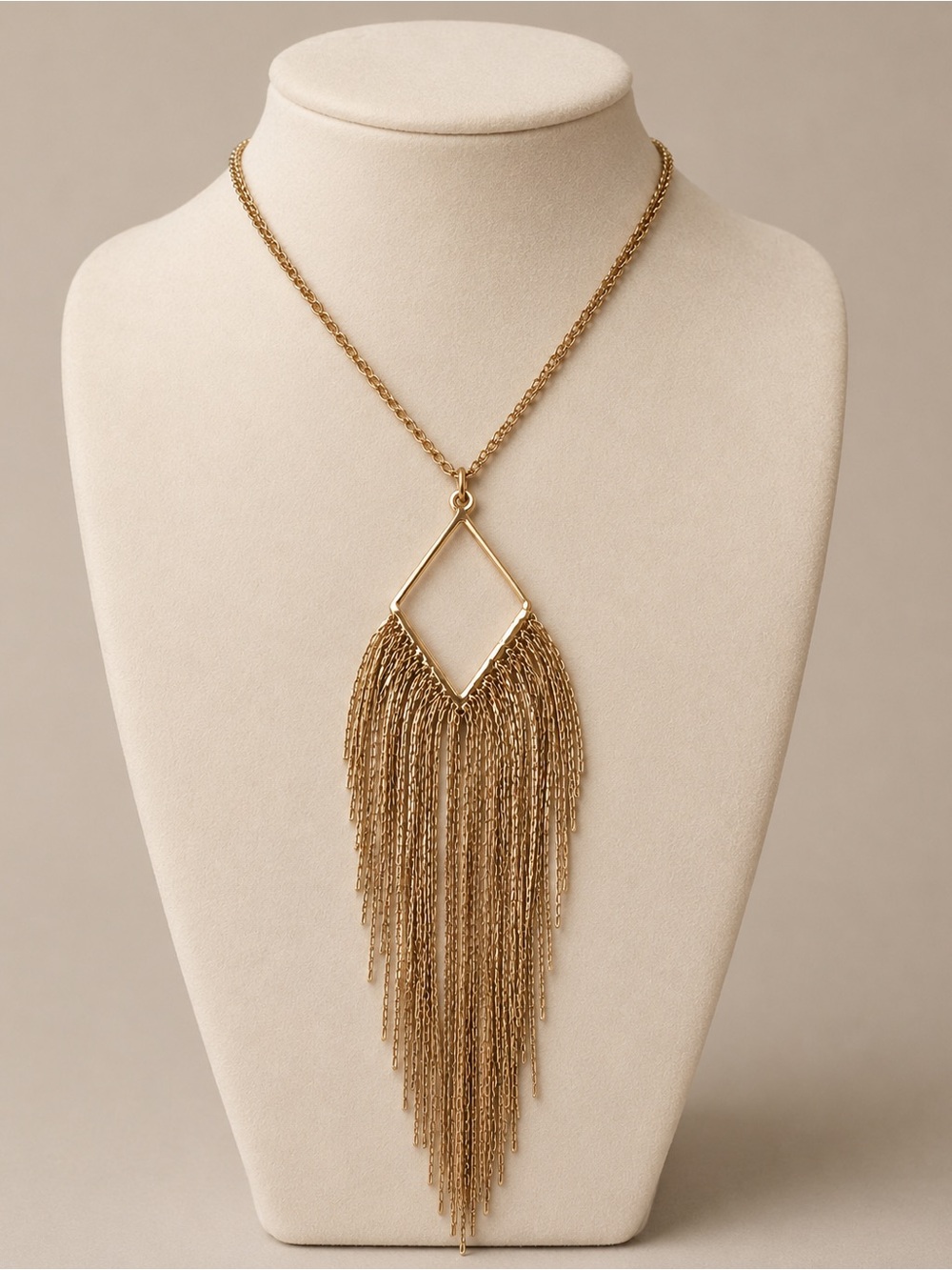 Banana Republic Gold Fringe Tassel Statement Pendant Necklace